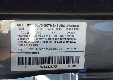 2005 Volvo V70 R z USA, uszkodzony, nr VIN YV1SJ527352488394